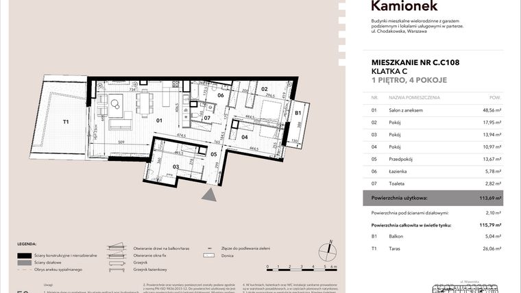 Rzut - Mieszkanie na sprzedaż 4 pokoje o powierzchni 113,69 m² - numer C.C108 w Nowy Kamionek