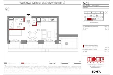 Rzut - Mieszkanie na sprzedaż 1 pokój o powierzchni 26,32 m² - numer M01 w Rezydencja Ochota