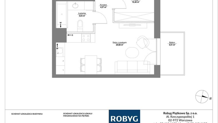 Rzut - Mieszkanie na sprzedaż 2 pokoje o powierzchni 40,76 m² - numer 1M02 w Piątkowo Residence
