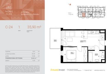 Rzut - Mieszkanie na sprzedaż 2 pokoje o powierzchni 35,9 m² - numer M24_NF.c w Nowe Flisy II