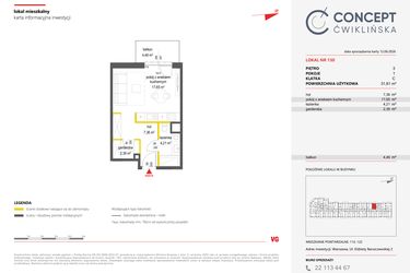 Rzut - Mieszkanie na sprzedaż 1 pokój o powierzchni 31,61 m² - numer 130 w Concept Ćwiklińska