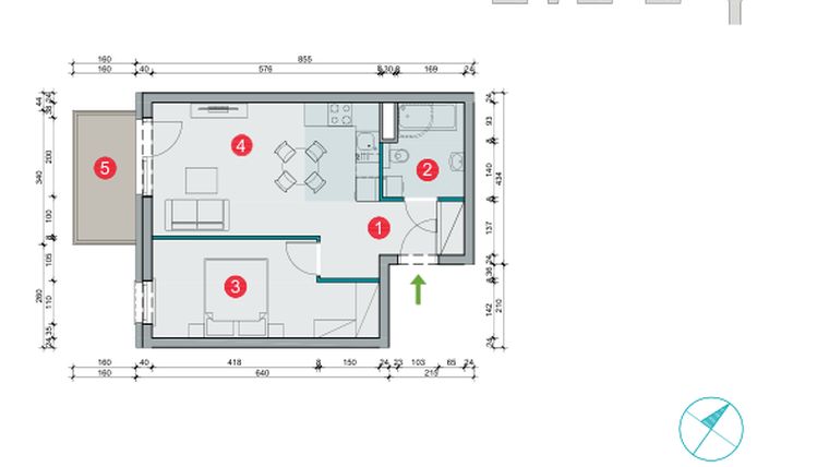 Rzut - Mieszkanie na sprzedaż 2 pokoje o powierzchni 40,84 m² - numer 7.22 w Osiedle Uniwersyteckie etap III