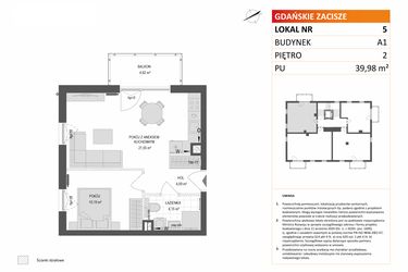 Rzut - Mieszkanie na sprzedaż 2 pokoje o powierzchni 39,98 m² - numer A1.5 w Gdańskie Zacisze