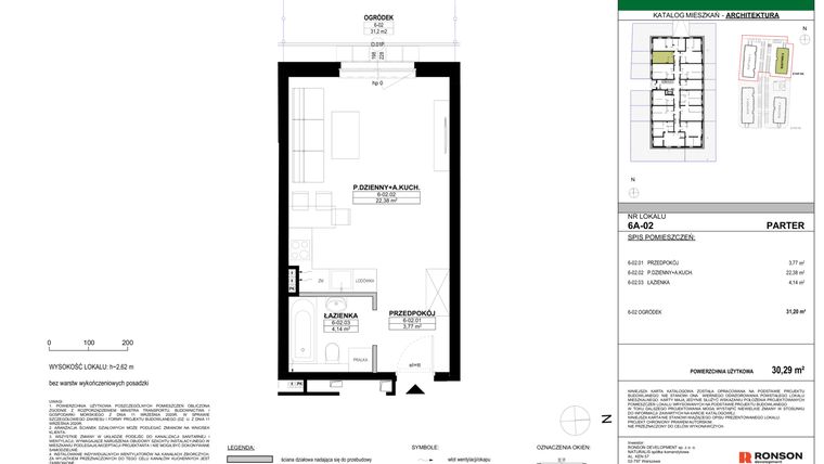 Rzut - Mieszkanie na sprzedaż 1 pokój o powierzchni 30,29 m² - numer 6A-02 w Nowa Północ etap 2A