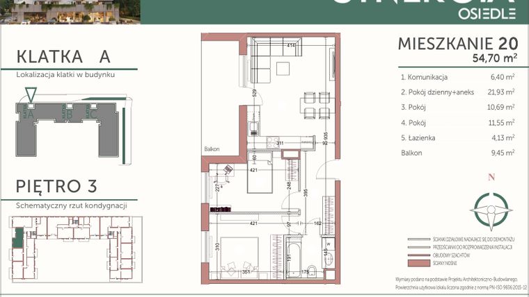 Rzut - Mieszkanie na sprzedaż 3 pokoje o powierzchni 54,7 m² - numer M20 w SYNERGIA