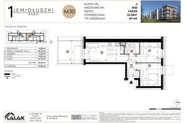 Rzut - Mieszkanie na sprzedaż 3 pokoje o powierzchni 55,38 m² - numer M30 w Jemiołuszki Park
