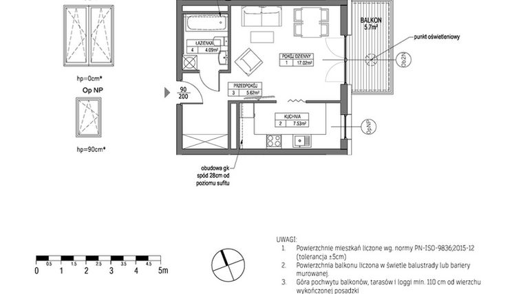 Rzut - Mieszkanie na sprzedaż 1 pokój o powierzchni 34,27 m² - numer G.1.6.4 w City Park bud. G i H