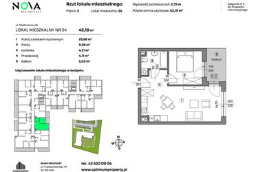 Rzut - Mieszkanie na sprzedaż 2 pokoje o powierzchni 42,18 m² - numer 24 w Nova Radiostacja