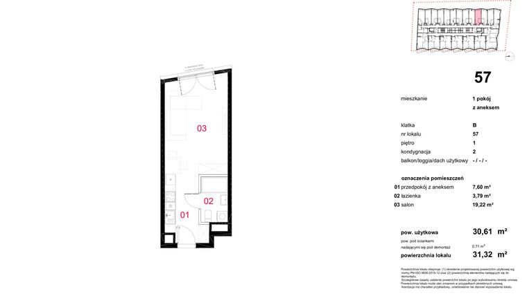 Rzut - Mieszkanie na sprzedaż 1 pokój o powierzchni 31,32 m² - numer 57 w Symbio City Invest