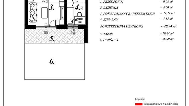 Rzut - Mieszkanie na sprzedaż 2 pokoje o powierzchni 40,74 m² - numer 19 w Enklawa Milanówek