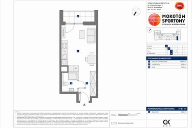 Rzut - Mieszkanie na sprzedaż 1 pokój o powierzchni 27,94 m² - numer A.45 w Mokotów Sportowy 3.1