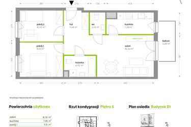 Rzut - Mieszkanie na sprzedaż 3 pokoje o powierzchni 64,85 m² - numer B1/5/A26 w Bemowo Vita