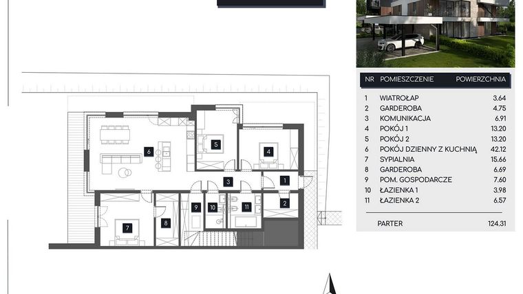 Rzut - Mieszkanie na sprzedaż 4 pokoje o powierzchni 124,31 m² - numer M1A w Apartamenty pod Stokiem