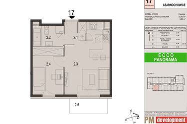 Rzut - Mieszkanie na sprzedaż 2 pokoje o powierzchni 33,4 m² - numer 17C w Ecco Panorama etap II budynki C, D