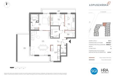 Rzut - Mieszkanie na sprzedaż 4 pokoje o powierzchni 107,93 m² - numer N.1.1 w Łopuszańska 47 - etap 4