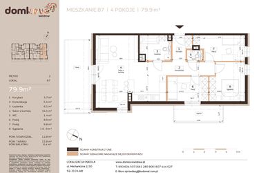 Rzut - Mieszkanie na sprzedaż 4 pokoje o powierzchni 79,9 m² - numer B7 w Domkove Widzew