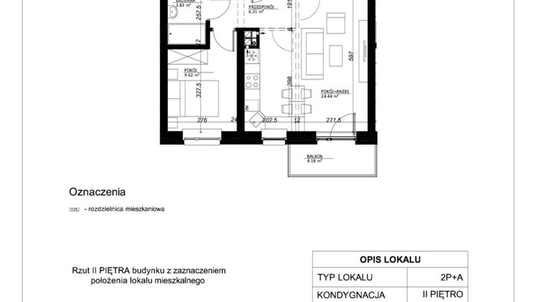 Rzut - Mieszkanie na sprzedaż 2 pokoje o powierzchni 44,2 m² - numer 15 w Esperanto Park etap II