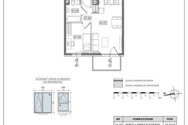 Rzut - Mieszkanie na sprzedaż 2 pokoje o powierzchni 36,21 m² - numer 7.A.41 w Urzeka bud. 6 i 7