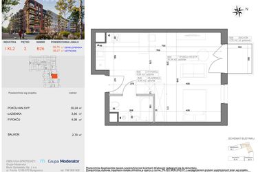Rzut - Mieszkanie na sprzedaż 1 pokój o powierzchni 38,27 m² - numer I-B26 w Industria etap I-B