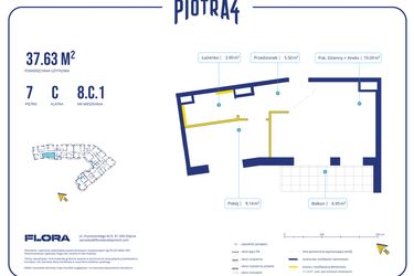 Rzut - Mieszkanie na sprzedaż 2 pokoje o powierzchni 37,63 m² - numer 8.C.1 w Piotra 4
