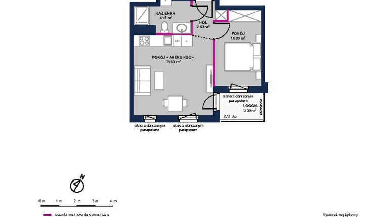 Rzut - Mieszkanie na sprzedaż 2 pokoje o powierzchni 36,66 m² - numer 79 w Moja Północna Etap III