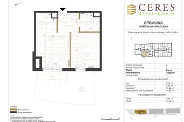 Rzut - Mieszkanie na sprzedaż 2 pokoje o powierzchni 42,88 m² - numer A1 w Osiedle Sprawna
