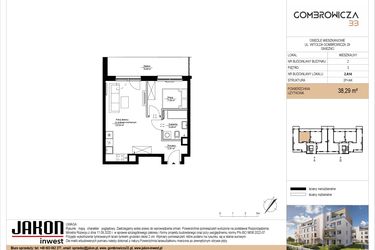Rzut - Mieszkanie na sprzedaż 2 pokoje o powierzchni 38,29 m² - numer 2.A14 w Gombrowicza 33 - etap II