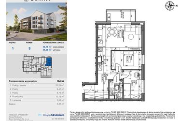 Rzut - Mieszkanie na sprzedaż 3 pokoje o powierzchni 55,36 m² - numer 8 w Balantia