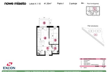 Rzut - Mieszkanie na sprzedaż 2 pokoje o powierzchni 41,3 m² - numer A-1-10 w Nowe Miasto