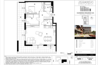 Rzut - Mieszkanie na sprzedaż 3 pokoje o powierzchni 86,89 m² - numer B14 w Kazimierza Wielkiego 42A etap II