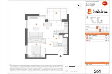 Rzut - Mieszkanie na sprzedaż 2 pokoje o powierzchni 39,44 m² - numer A19 w Osiedle Myśliborska