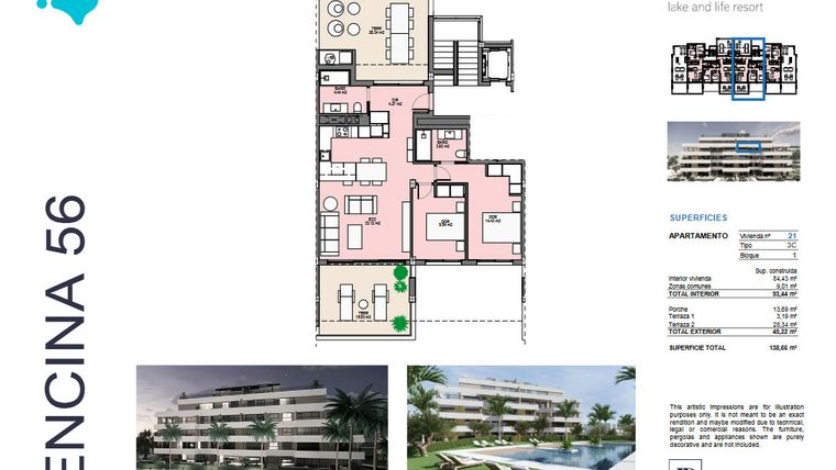 Rzut - Mieszkanie na sprzedaż 2 pokoje o powierzchni 84 m² - numer 21 w Santa Rosalía - Murcia