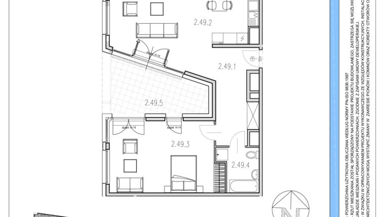 Rzut - Mieszkanie na sprzedaż 2 pokoje o powierzchni 68,59 m² - numer M49 w Osiedle Piltza etap X