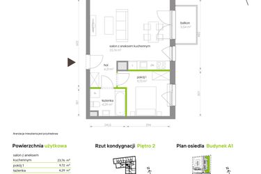 Rzut - Mieszkanie na sprzedaż 2 pokoje o powierzchni 41,98 m² - numer A1.2B57 w Bemowo Vita