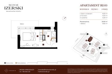 Rzut - Mieszkanie na sprzedaż 1 pokój o powierzchni 24,81 m² - numer B2.05 w Bulwar Izerski