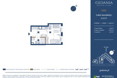 Rzut - Mieszkanie na sprzedaż 1 pokój o powierzchni 25,84 m² - numer I.A.4.1 w GEDANIA Riverside Living