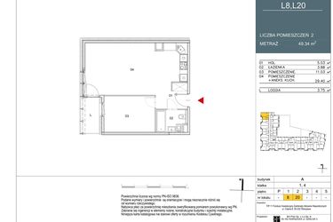 Rzut - Mieszkanie na sprzedaż 2 pokoje o powierzchni 49,34 m² - numer L8 w Morwowa 5 - Apartamenty inwestycyjne