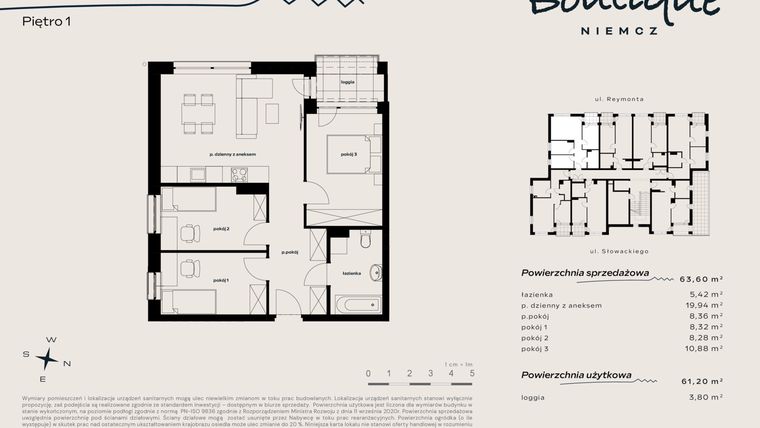 Rzut - Mieszkanie na sprzedaż 4 pokoje o powierzchni 63,6 m² - numer 7 w Boutique NIEMCZ