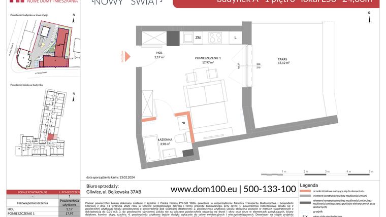 Rzut - Mieszkanie na sprzedaż 1 pokój o powierzchni 24,66 m² - numer L58 w Apartamenty Nowy Świat - inwestycyjne