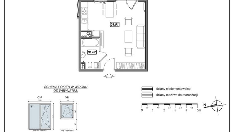 Rzut - Mieszkanie na sprzedaż 1 pokój o powierzchni 33,41 m² - numer 6.A.01 w Urzeka bud. 6 i 7