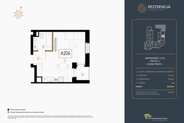 Rzut - Mieszkanie na sprzedaż 1 pokój o powierzchni 29,26 m² - numer A.206 w Rezydencja Śródmiejska
