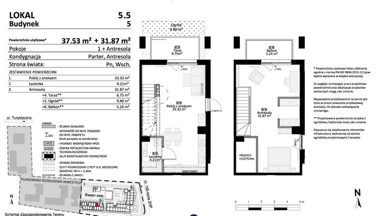 Rzut - Mieszkanie na sprzedaż 2 pokoje o powierzchni 69,4 m² - numer 5.05 w Pino Resort