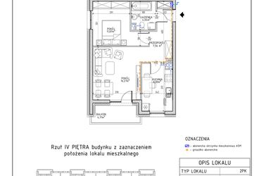 Rzut - Mieszkanie na sprzedaż 2 pokoje o powierzchni 48,54 m² - numer 34 w Osiedle Foresto