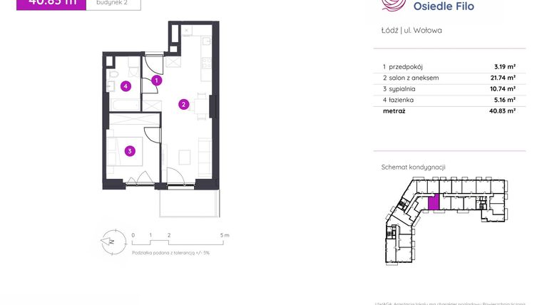 Rzut - Mieszkanie na sprzedaż 2 pokoje o powierzchni 40,83 m² - numer 2.B.1.04 w Murapol Osiedle Filo etap II
