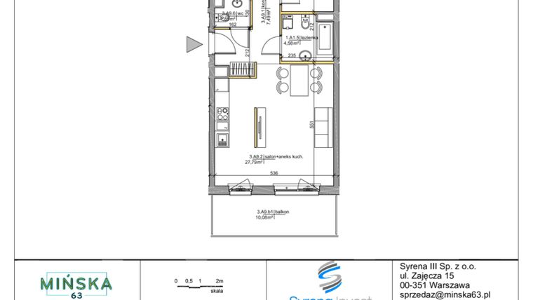 Rzut - Mieszkanie na sprzedaż 3 pokoje o powierzchni 66,57 m² - numer A09 w Mińska 63
