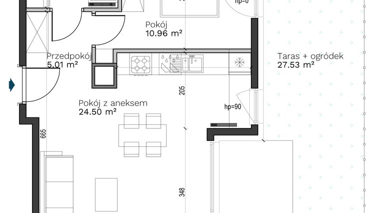 Rzut - Mieszkanie na sprzedaż 2 pokoje o powierzchni 44,63 m² - numer A-6 w Destino