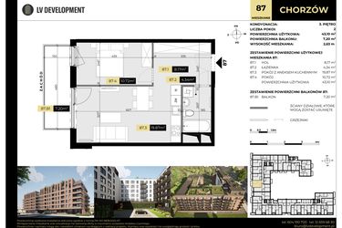 Rzut - Mieszkanie na sprzedaż 2 pokoje o powierzchni 43,1 m² - numer M/87 w Tarasy Śląskie