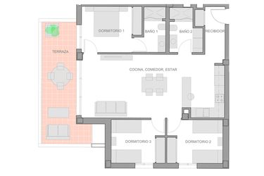 Rzut - Mieszkanie na sprzedaż 3 pokoje o powierzchni 101 m² - numer 2-7-2-3 w Apartamenty w Guardamar del Segura - 28271051