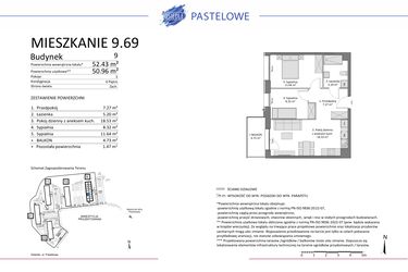 Rzut - Mieszkanie na sprzedaż 3 pokoje o powierzchni 50,96 m² - numer 9.69 w Osiedle Pastelowe etap IV