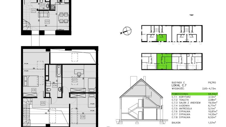 Rzut - Mieszkanie na sprzedaż 4 pokoje o powierzchni 73 m² - numer C.7 w Pawia od Nowa